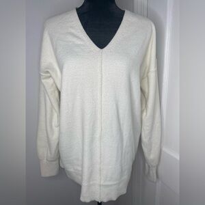 Anthropology Marled Reunited Clothing Creamy White  V-Neck Sweater